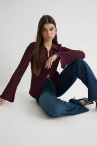TRENDYOLMİLLA Plum textured Fitted Bele Oturan Weaving Shirt - Image 2
