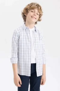 DeFacto Boy's Checkered Poplin Long Sleeve Shirt