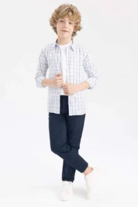 DeFacto Boy's Checkered Poplin Long Sleeve Shirt - Image 2