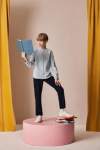 DeFacto Stand Collar Linen Look Long Sleeve Basic Plain Shirt for Boy - Image 2