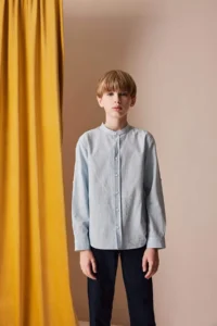 DeFacto Stand Collar Linen Look Long Sleeve Basic Plain Shirt for Boy - Image 3