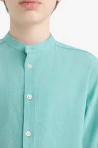 DeFacto Stand-up Collar Linen Look Long Sleeve Shirt for Boys - Image 5