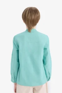 DeFacto Stand-up Collar Linen Look Long Sleeve Shirt for Boys - Image 6