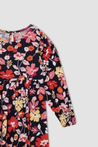 DeFacto Girl's Floral Crew Neck Long Sleeve Combed Cotton Dress Z1237a622wn - Image 2