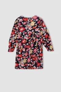 DeFacto Girl's Floral Crew Neck Long Sleeve Combed Cotton Dress Z1237a622wn - Image 3