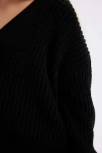DeFacto Girl's V-Neck Buttoned Black Basic Plain Knitwear Cardigan A2298a824au - Image 4