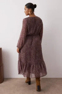 Trendyol Curve Multicolored Shawl Patterned Siphon Midi Weaving Plus Size Dress - Image 4
