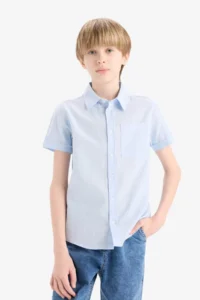 DeFacto Polo Neck Linen Look Basic Plain Short Sleeve Shirt Boy
