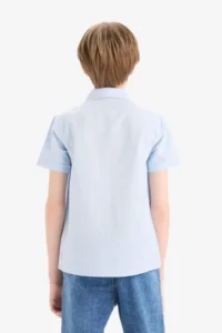DeFacto Polo Neck Linen Look Basic Plain Short Sleeve Shirt Boy - Image 6