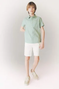 DeFacto Polo Neck Linen Look Basic Plain Short Sleeve Shirt Boy - Image 2