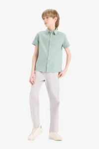 DeFacto Polo Neck Linen Look Basic Plain Short Sleeve Shirt Boy - Image 5