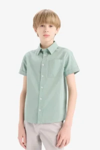 DeFacto Polo Neck Linen Look Basic Plain Short Sleeve Shirt Boy - Image 8