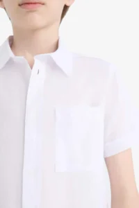 DeFacto Polo Neck Linen Look Basic Plain Short Sleeve Shirt Boy - Image 5