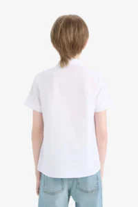 DeFacto Polo Neck Linen Look Basic Plain Short Sleeve Shirt Boy - Image 6