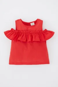 DeFacto Baby Girl Linen Look Red Short Sleeve Shirt Z4256a223sm - Image 2
