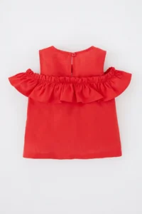 DeFacto Baby Girl Linen Look Red Short Sleeve Shirt Z4256a223sm - Image 5