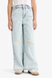 DeFacto Wide Leg Ripped Detailed Wide Leg Jean Trousers for Girls - Image 4