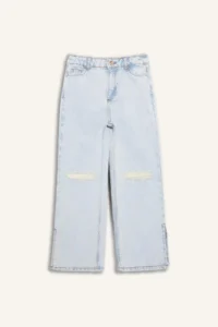 DeFacto Wide Leg Ripped Detailed Wide Leg Jean Trousers for Girls - Image 8