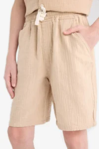 DeFacto Elastic Waist Muslin Shorts Boys' - Image 2