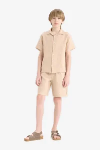 DeFacto Elastic Waist Muslin Shorts Boys' - Image 3
