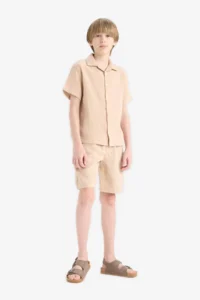 DeFacto Elastic Waist Muslin Shorts Boys' - Image 4