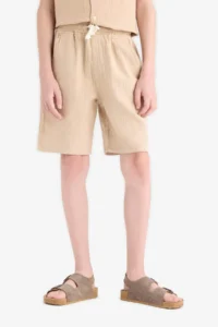 DeFacto Elastic Waist Muslin Shorts Boys' - Image 5