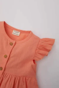 DeFacto Baby Girl Short Sleeve Linen Look Basic Plain Dress - Image 2