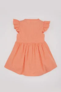 DeFacto Baby Girl Short Sleeve Linen Look Basic Plain Dress - Image 4