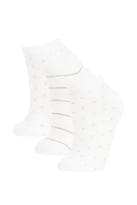 DeFacto Women's 3-Piece Cotton Polka Dot and Striped Booties Socks