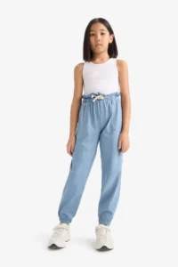 DeFacto Girl's Stretchy Waisted Jogger Sweatpants with Pockets - Image 2