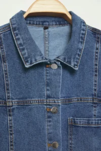 Trendyol Curve Light Blue Shirt Collar with pocket Middle Flexible Plus Size denim Dress - Image 7