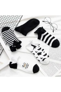 BGK 5 Sets Cow Patterned Short Women Socks