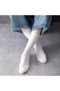 BGK Unisex White College Plain Desensiz Socks 6 Adet - Image 2