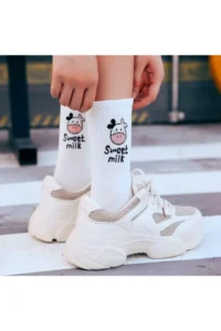 BGK Women's 5 Pairs Black and White Cow Pattern Striped Tennis Socks - Image 3