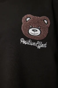Happiness İstanbul Women's Black Teddy Bear Crest Crop Knitted T-Shirt - Image 4