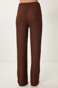 Happiness İstanbul Women's Brown Textured Stretch Blouse Trousers Set - Image 6
