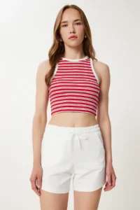 Happiness İstanbul Women Ecru Knitting Tracksuit Shorts - Image 2