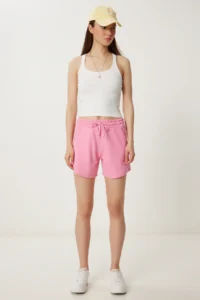Happiness İstanbul Women Pink Knitting Tracksuit Shorts - Image 3