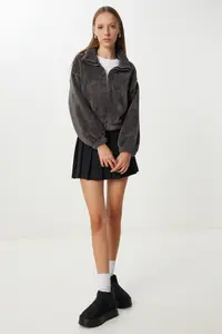 Happiness İstanbul Women anthracite Zippered Plush Sweatshirt
