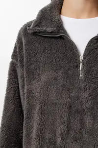 Happiness İstanbul Women anthracite Zippered Plush Sweatshirt - Image 5