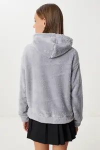 Happiness İstanbul Women Gray Hooded with pocket Fleece Sweatshirt - Image 6