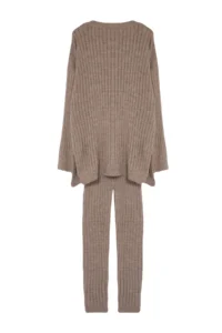 TRENDYOLMİLLA Mink Ribbed Wide Pattern Knitwear Top and Bottom Set - Image 7