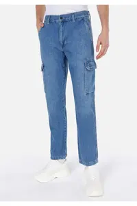 Colin's Cargo Fit Mid Waist Straight Leg Cargo Pocket Men's Indigo Jeans Pants - Image 4