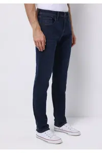 Colin's Straight Fit Low Waist Straight Leg Men's Dark Indigo Jean Trousers - Image 4