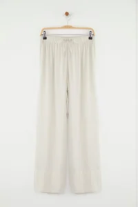 TRENDYOLMİLLA Stone Linen Content Wide Leg/Wide Leg Elastic Waist Pants - Image 5