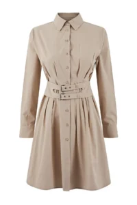 TRENDYOLMİLLA Limited Edition Stone Color Plain Belt Detailed Short / Mini Weaving Dress - Image 2