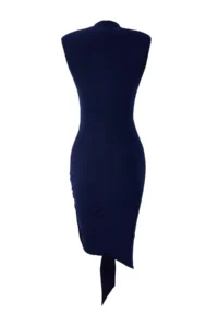 TRENDYOLMİLLA Navy Blue Accessory Detailed Asymmetric slit Midi Dress - Image 7