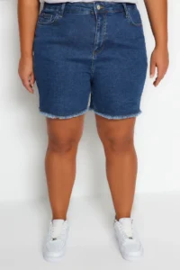 Trendyol Curve Buz Mavisi High Waist Flexible skinny denim Shorts & Bermuda - Image 5
