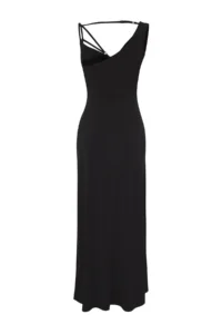 TRENDYOLMİLLA Black Back Detailed bodycon Flexible Knitting Dress - Image 4