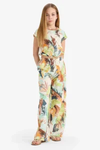 DeFacto Patterned Wide Leg Wide Leg Cotton Trousers Girl - Image 3